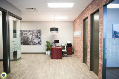 Commercial renovation features vinyl plank flooring