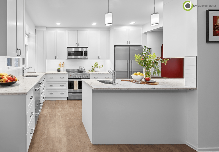 Custom built white kitchen with many, many drawers